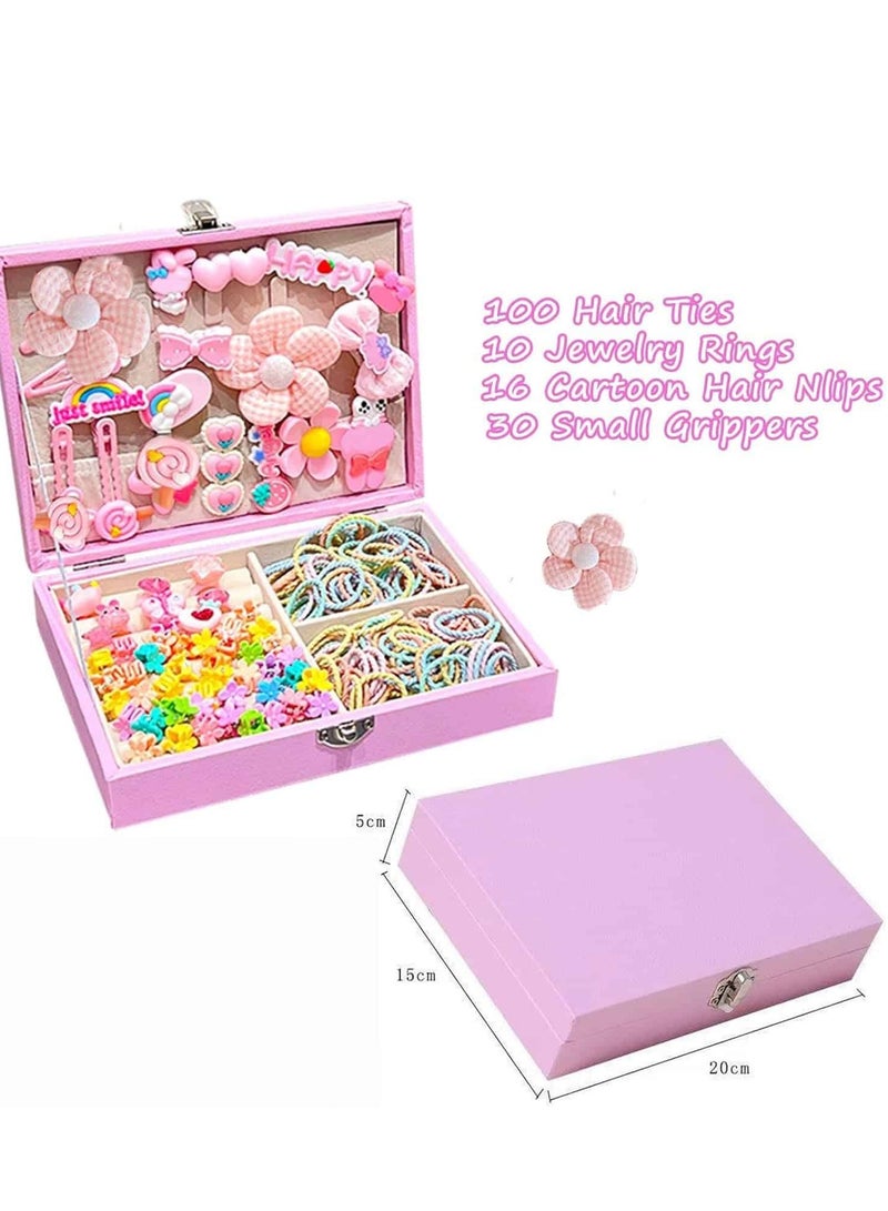 Mitoy 156PCS Hair Accessories Set, Girls Hair Dress Up Kit with Jewelry Box, Hair Ties, Hair Clips, Princess Dress Up Toys Deluxe Set, Gift Toys for Age 3 4 5 6 7 8 9 10 Girls Kids Toddlers (Pink) - Image 4